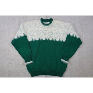 Ceau Mar Women's L Wool & Angora Sweater w/Fluffy Trim – Green Stand Collar